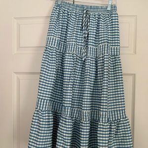 midi blue check skirt
